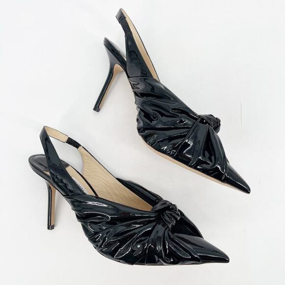 Jimmy Choo Black Leather Annabell 85 Ruched Pointed Toe Slingback Heels IT 38.5 - Picture 4 of 12